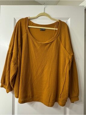 Wonderly Ribbed Scoop-Neck Oversized Sweater in Mustard
